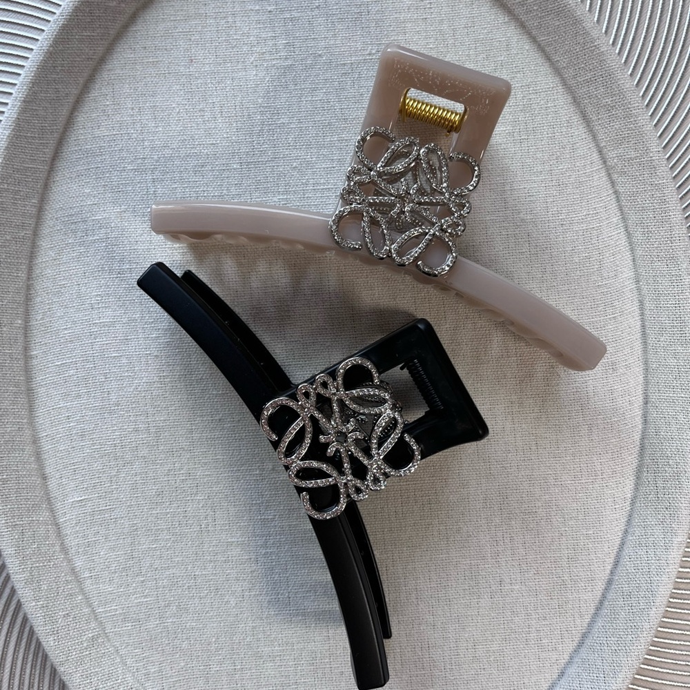 Black or Tan Hair claw clip Accessories with Silver Embellishments